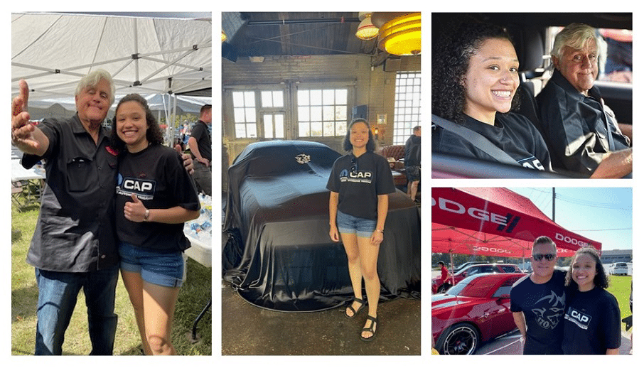 Jay Leno Treats Mopar® Career Automotive Program (CAP) Student, Grace Beeler, to an Exciting Ride in His New Demon 170 at Woodward Dream Cruise