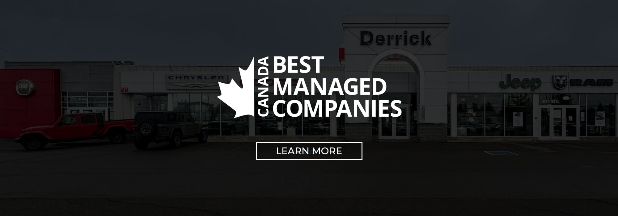 Canada Best Managed Companies logo over dealership facade; vehicles in front.